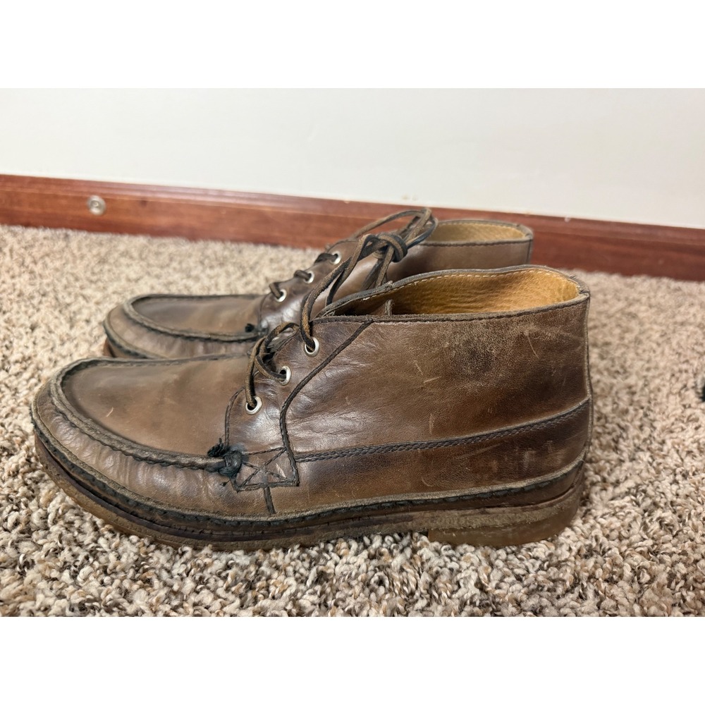 Frye Mens Brown Leather Moc Toe Chukka Boots Lace Up Mid Top Rugged Work Boots